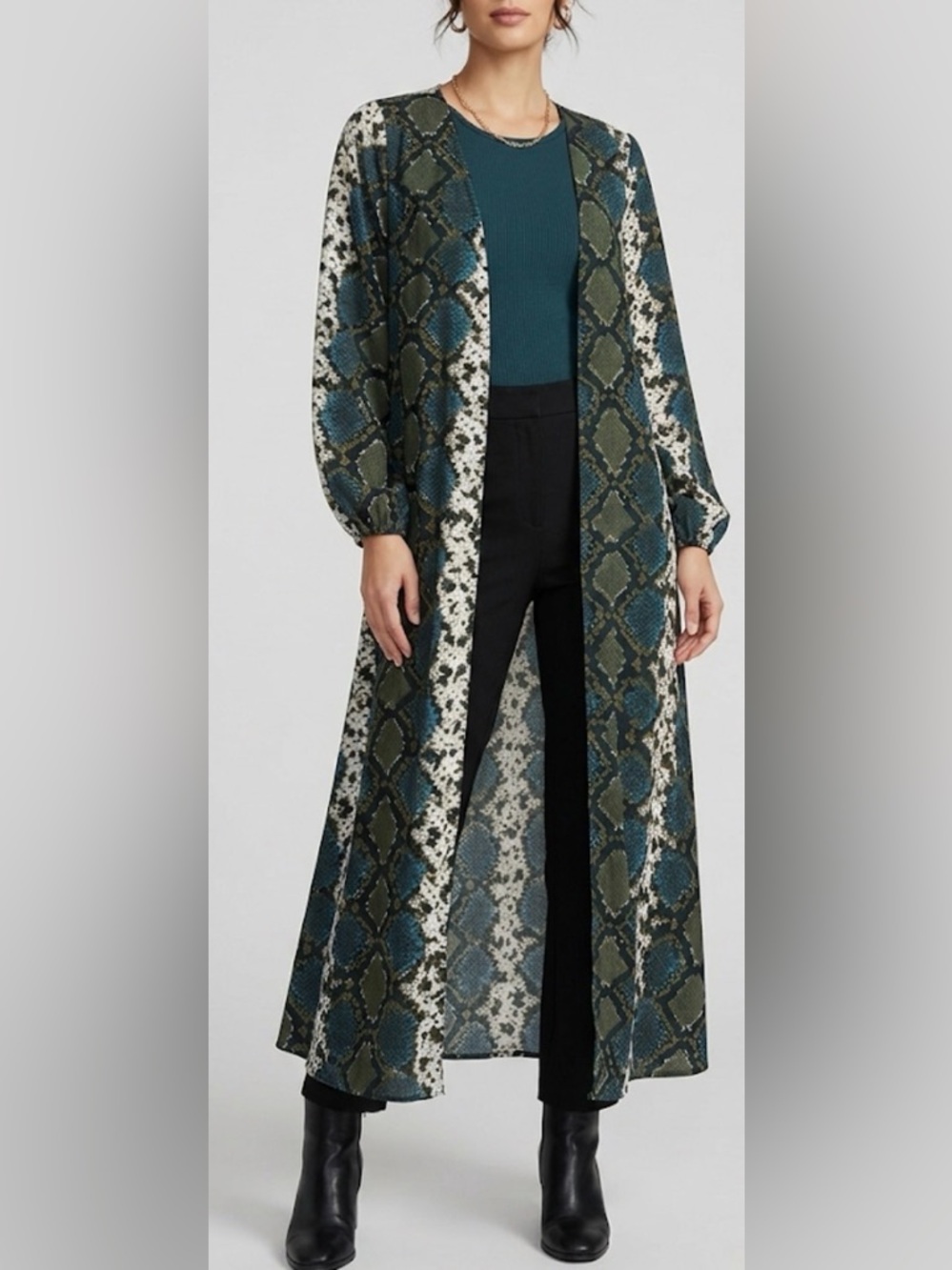Buddy Love Snake Print Long Duster, Size M/L